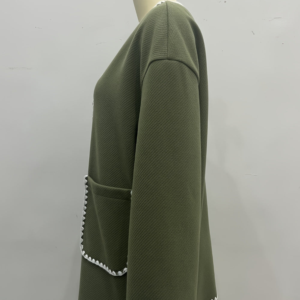 Short Contrast Trim Button Pocket Coat Women N6H042