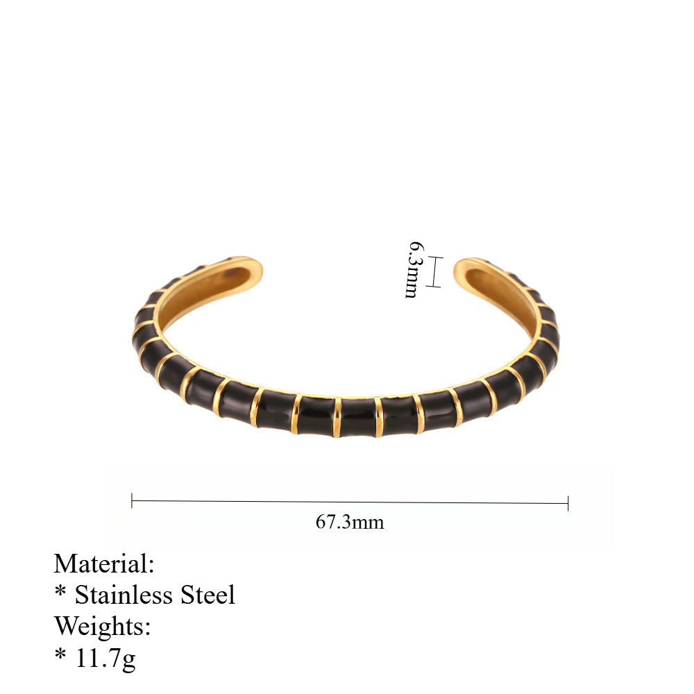 Segmented Drip Enamel Bangle Steel Open Adjustable S5P129