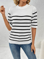 Load image into Gallery viewer, Womens Button Striped Knit Top  N25A018
