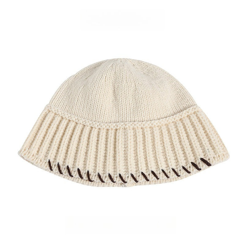 Lock-Stitch Bucket Hat Knit Fisherman Beanie Women N6H217