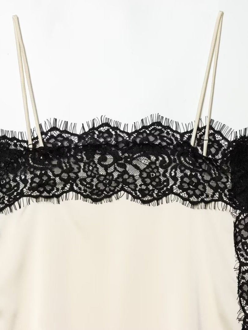 Lace Trim Contrast Camisole Top Slim Fit N6F209