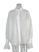 Load image into Gallery viewer, French Satin Flounce Sleeve Lightweight Blouse Women N6D037