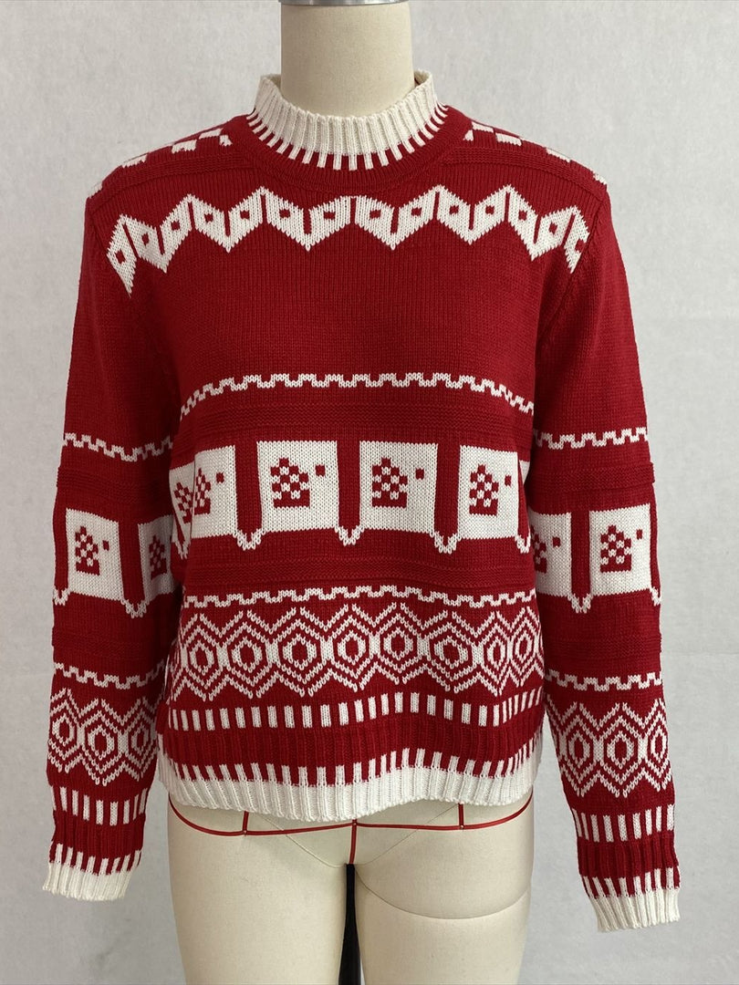 Fair Isle Geometric Jacquard Loose Pullover Sweater N6H285