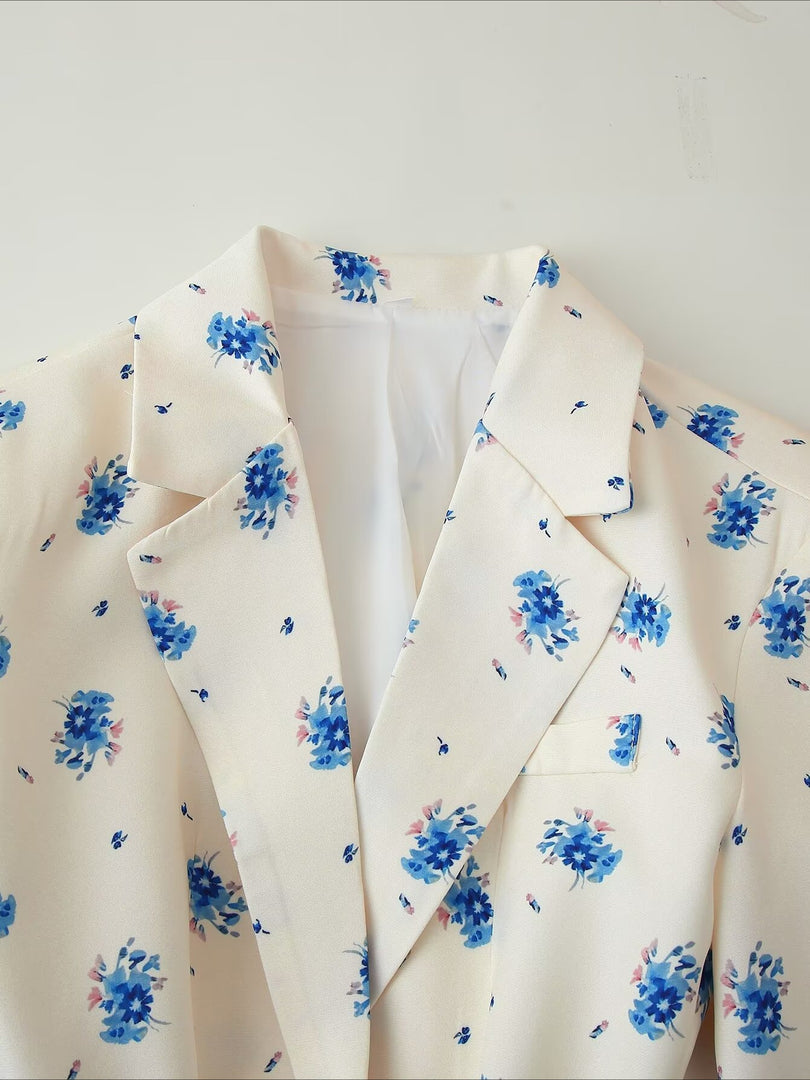 Floral Print Lapel Belted Blazer Women N6D029