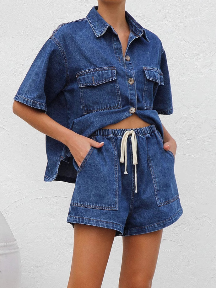 Denim Shirt  Shorts Set Relaxed Fit N5Z228