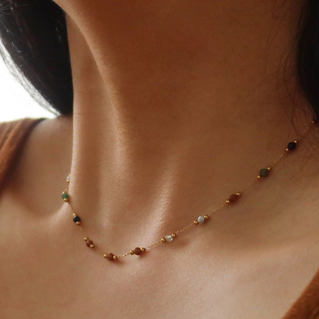 Colorful Natural Stone Crystal Titanium Chain Jewelry N6H190