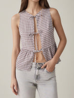 Load image into Gallery viewer, Plaid Sleeveless Vest with Tie Front Women N6E174