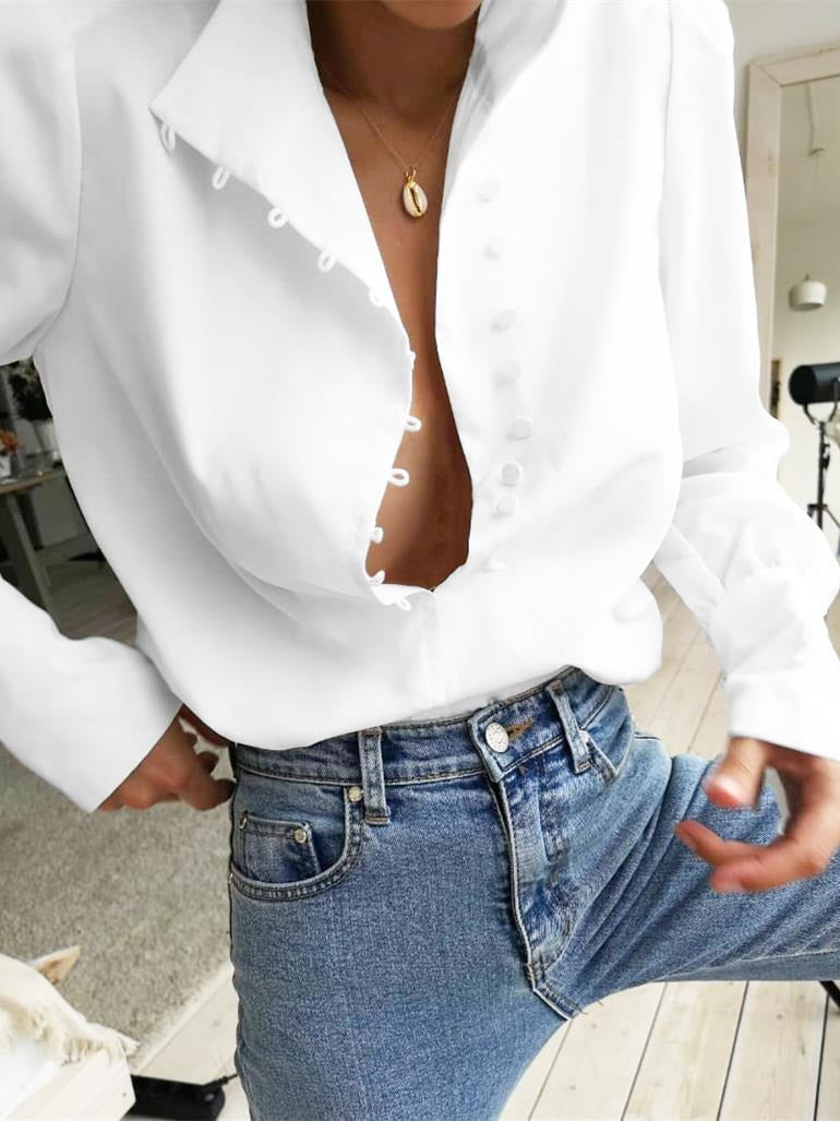 Mandarin Collar Office White Shirt Women N6C135