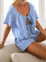 Load image into Gallery viewer, Check Low Neck High Wide Set Ultra Light Blue N5Z628
