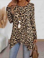 Load image into Gallery viewer, Leopard Print Knit Top Asymmetric Hem Loose Fit  N6G289