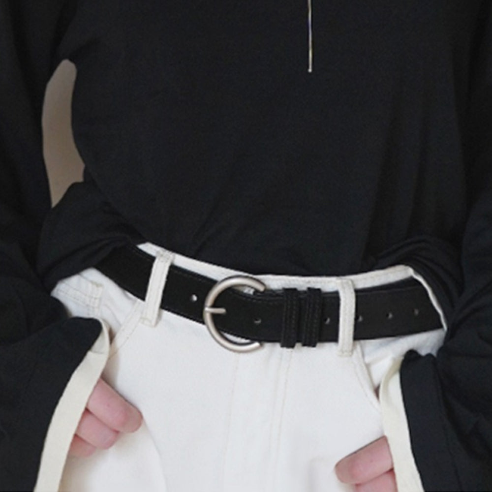 Matte Prong Buckle Genuine Leather Belt Women N6H325