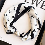 Load image into Gallery viewer, Womens Pearl Magnetic Clasp Floral Skinny Scarf N6K261
