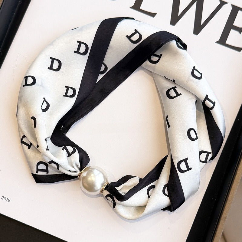 Womens Pearl Magnetic Clasp Floral Skinny Scarf N6K261