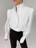 Load image into Gallery viewer, Mandarin Collar Office White Shirt Women N6C135