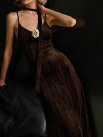 Load image into Gallery viewer, Velvet Pleated Slip Dress Women Tie Front Corsage N5A099