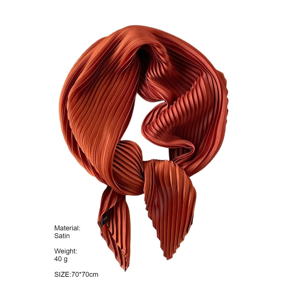 Pleated Satin Scarf Solid Square Lightweight Women N6G217