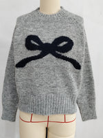 Load image into Gallery viewer, Round Neck Bow Knit Sweater Casual Women N6G147