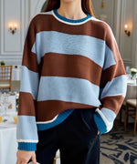 Load image into Gallery viewer, Color-Block Striped Loose Pullover Sweater Women N6H304