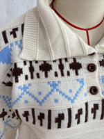 Load image into Gallery viewer, Fair Isle Polo Half Zip Knit Sweater Women Commuter N6H283