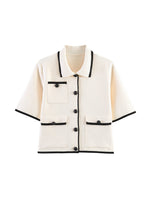 Load image into Gallery viewer, Color Block Trim Short Sleeve Knit Cardigan Women N6G158