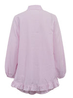 Load image into Gallery viewer, Striped Puff Sleeve Lapel Shirt and Shorts Set Women N6C188