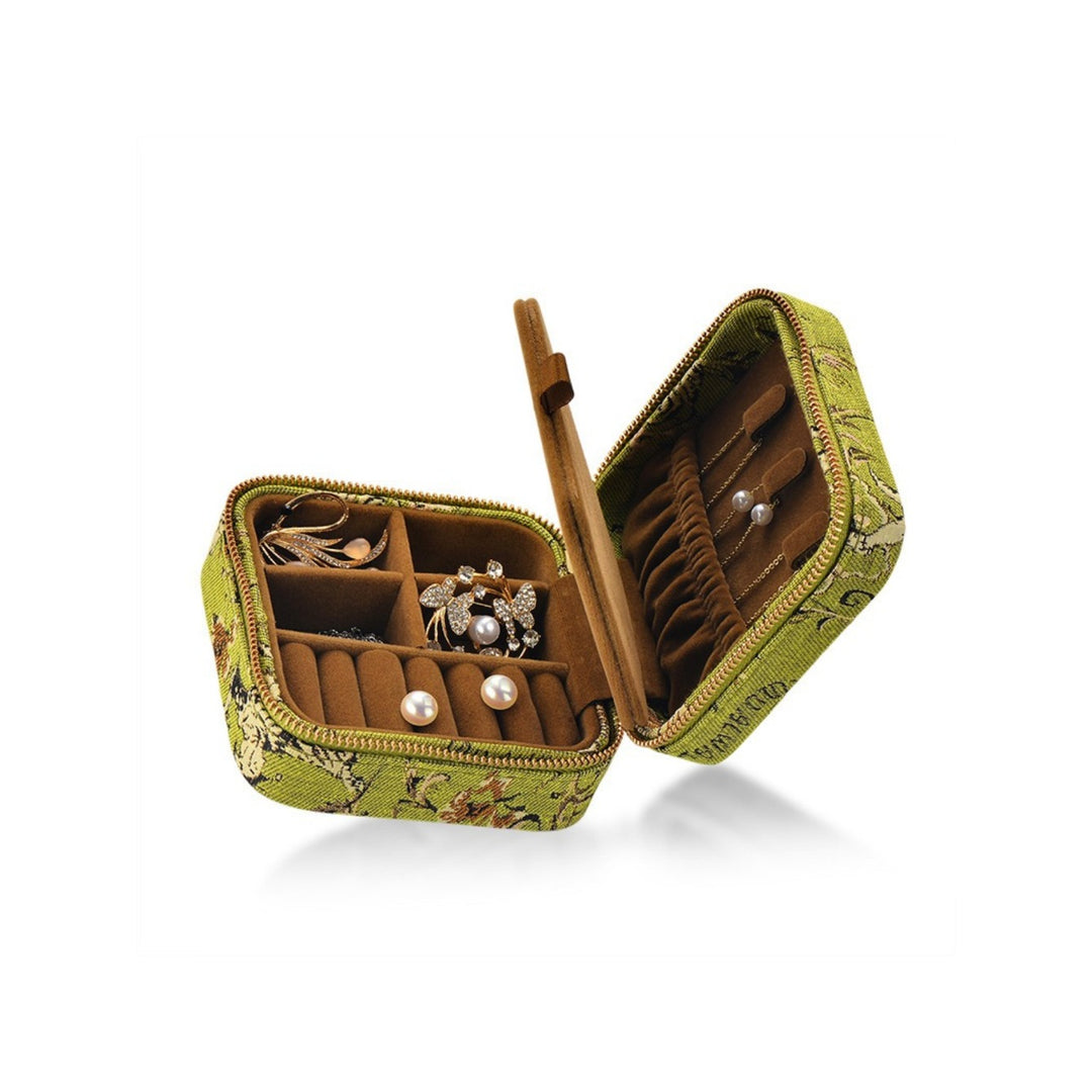 Jewelry Travel Organizer Pouch Green Gold Brocade N6E077