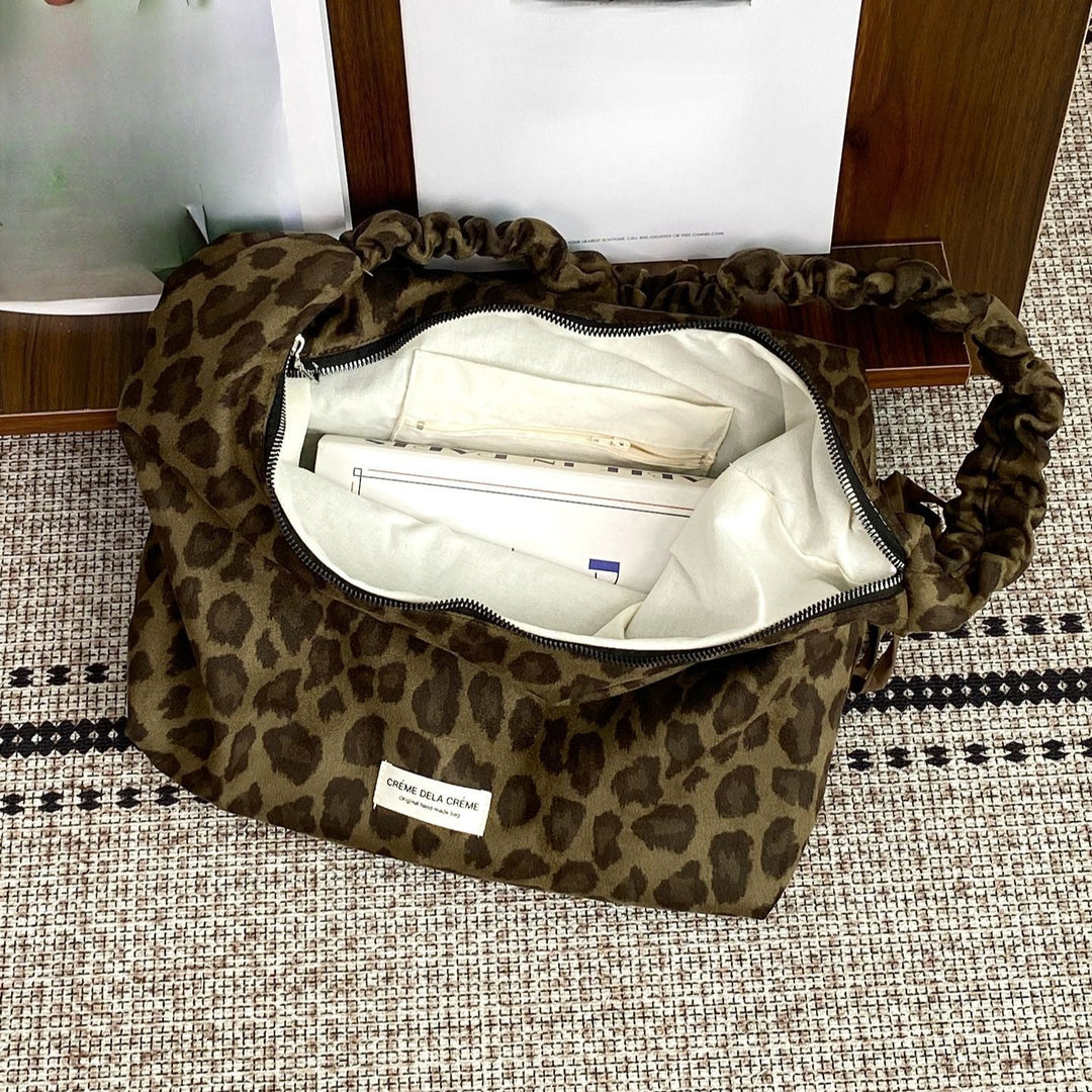 Women's Leopard Suede-Feel Dumpling Tote Bag N6J190