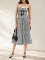 Load image into Gallery viewer, Plaid Strapless Ruched A-Line Maxi Dress Women N6F222