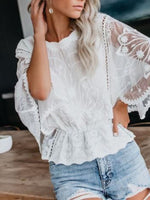 Load image into Gallery viewer, Lace Ruffle Batwing Sleeve Blouse Women Chiffon N6G269