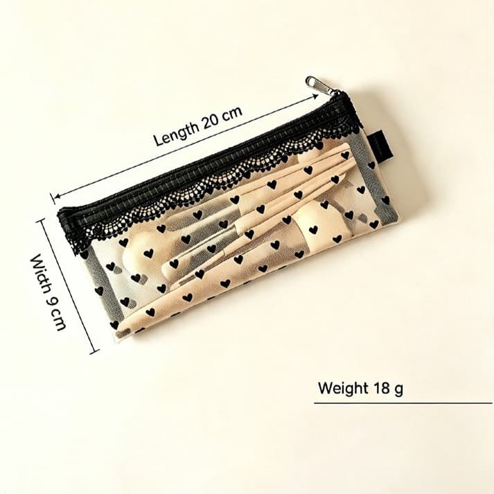 Heart Flocked Nylon Mesh Makeup Brush Pouch N6J260