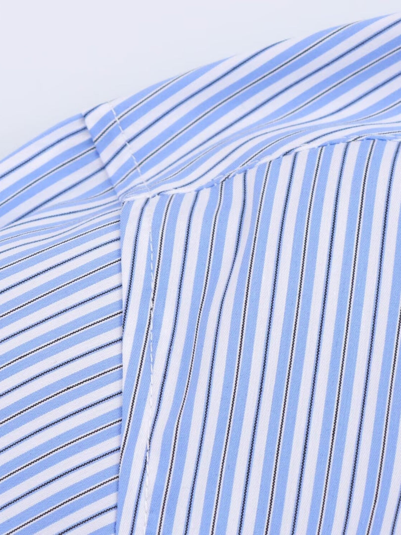 Striped Spliced Shirt Open Front Casual N6C093