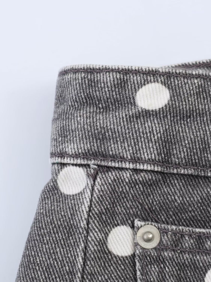 Gray Polka Dot Mid-Rise Loose Ankle Jeans N6F252
