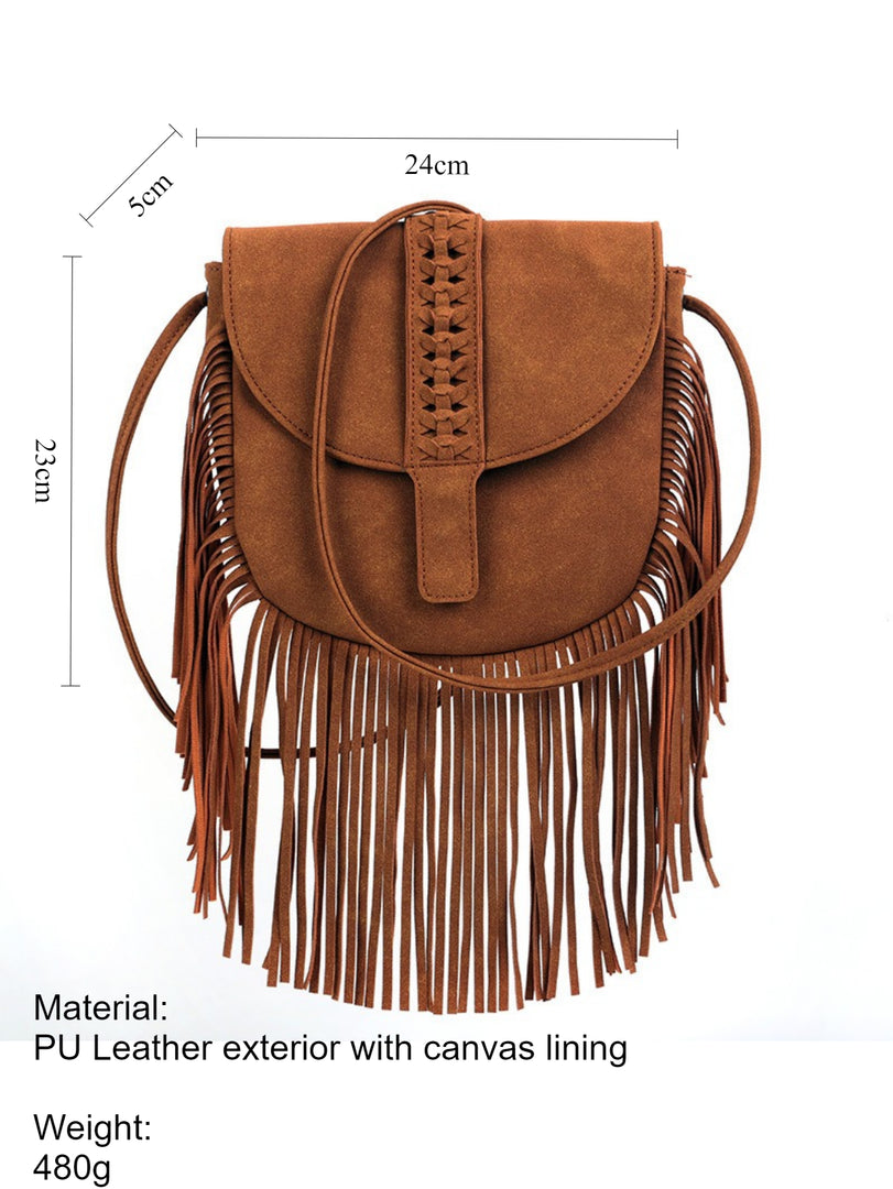 Woven Dome Soft Leather Fringe Crossbody Bag N6C224