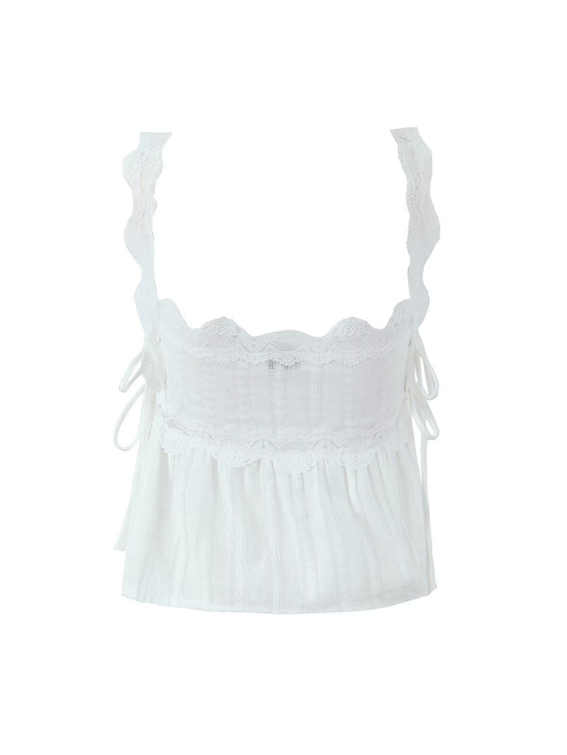 White Lace Trim Fitted Camisole Top N6F185