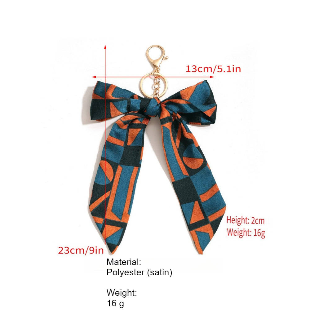 Satin Bow Geometric Pattern Keychain Bag Charm N6G116