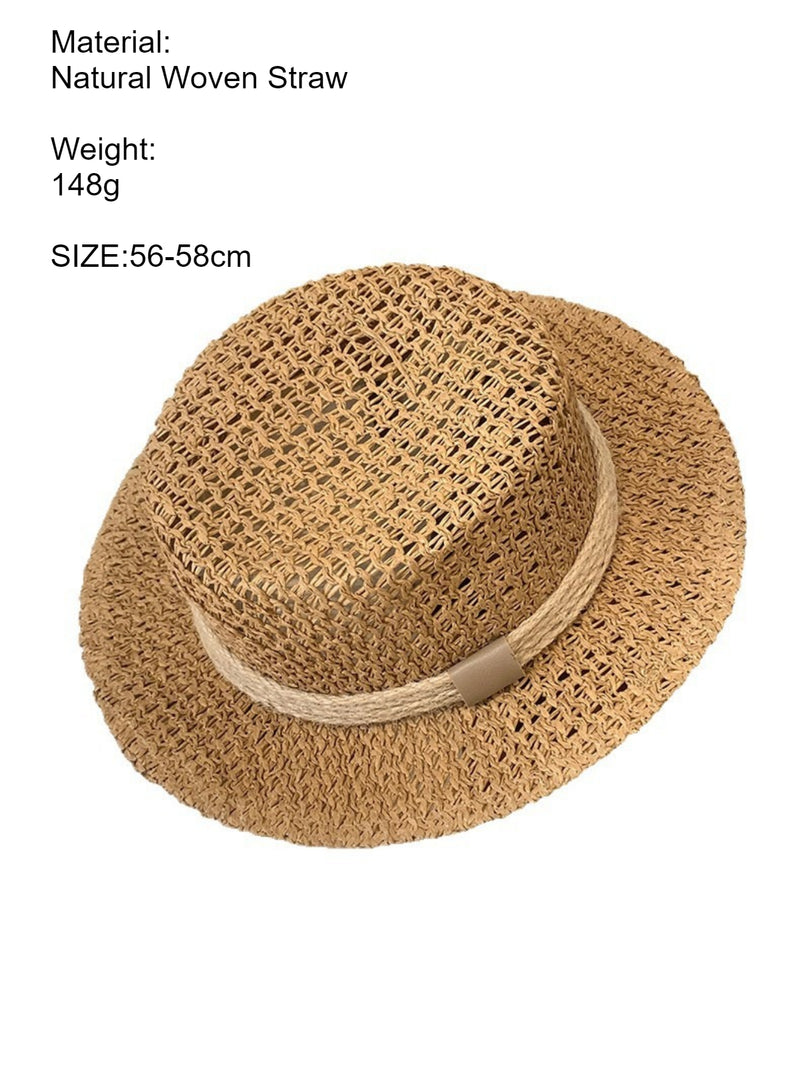 Openweave Flat Top Straw Hat French Retro Vacation N6C370