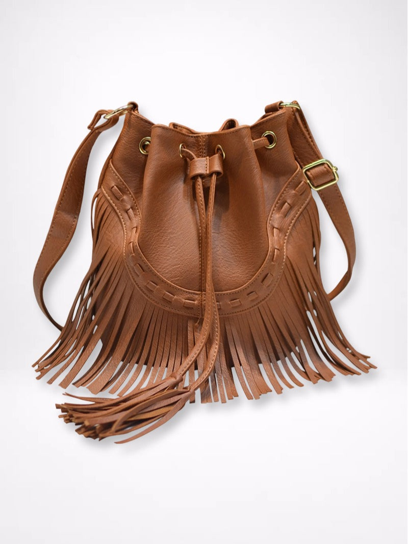 Handmade Fringe Drawstring Bucket Bag Women N6C220