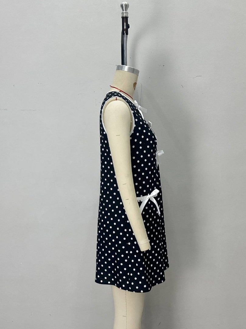 Polka Dot Sleeveless Dress with Bow Women N6D143