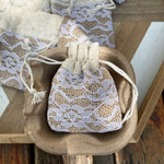 Load image into Gallery viewer, Jute Lace Drawstring Pouch Sachet Jewelry Bag Apricot N6G133