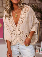 Load image into Gallery viewer, V-Neck Hollow Lace Crochet Blouse Women Commuter N6G272
