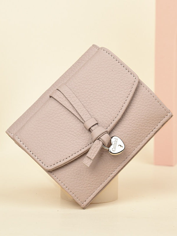 Pebble Grain Genuine Leather Short Bi-fold Wallet  N6D024