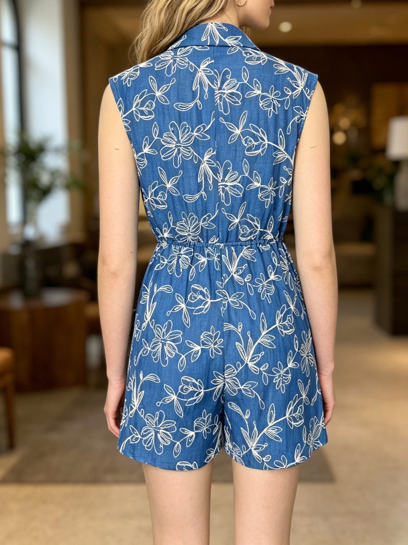 Embroidery Belted Sleeveless Jumpsuit Women N6F240