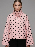 Load image into Gallery viewer, Pink Polka Dot Stand Collar Jacket Women N6C113