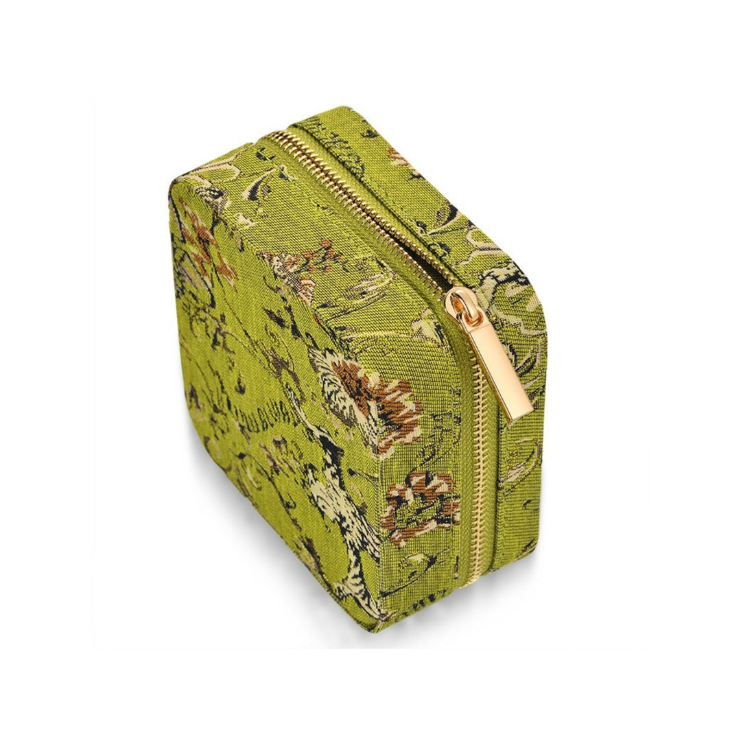 Jewelry Travel Organizer Pouch Green Gold Brocade N6E077