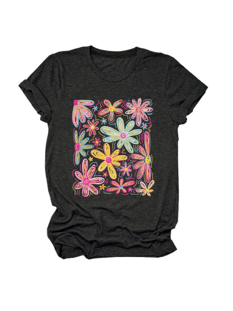 Loose Fit Floral Short Sleeve T-Shirt Women N6E137