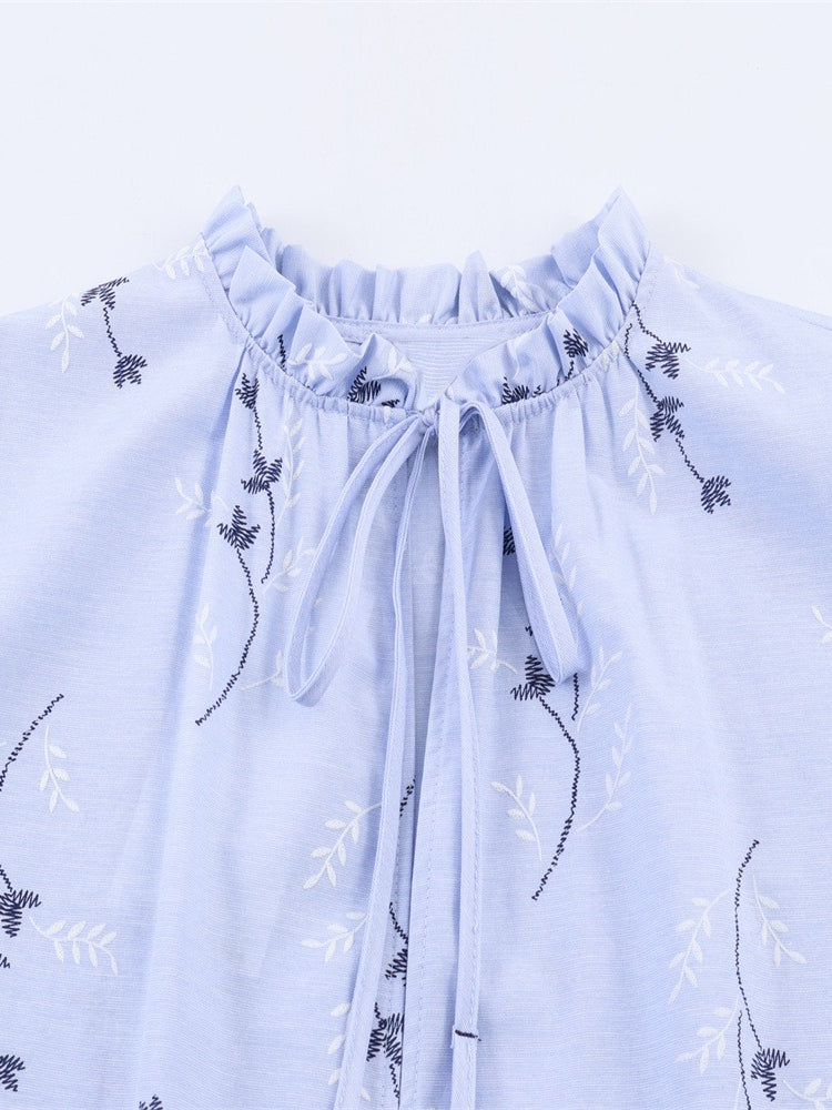 Embossed Embroidery Print Open Front Shirt Women N6C265