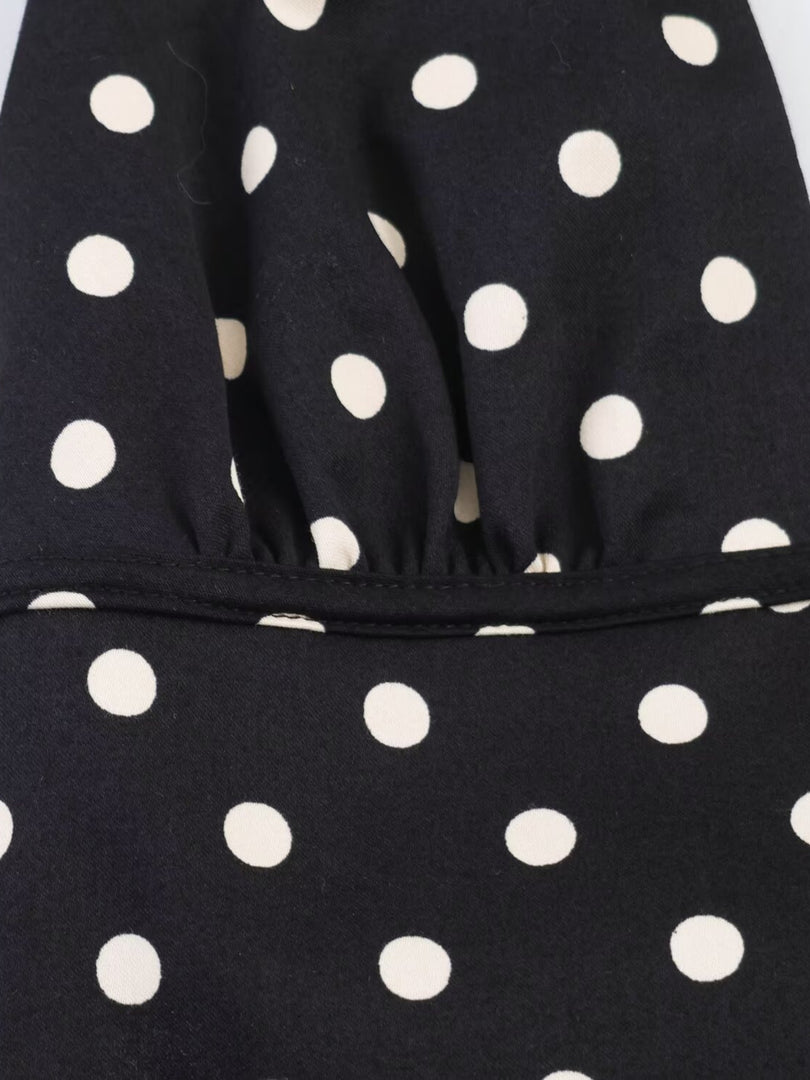 Polka Dot Halter Backless Dress Women Slim Fit N6F196