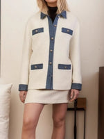 Load image into Gallery viewer, Tweed Contrast Lapel Four-Pocket Jacket Women N6G291