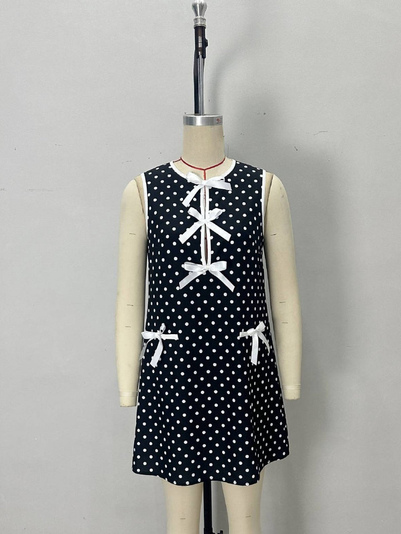 Polka Dot Sleeveless Dress with Bow Women N6D143
