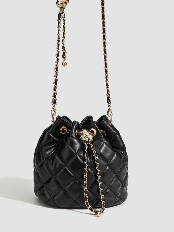 Quilted Chain Strap Bucket Bag Women Black N6C049